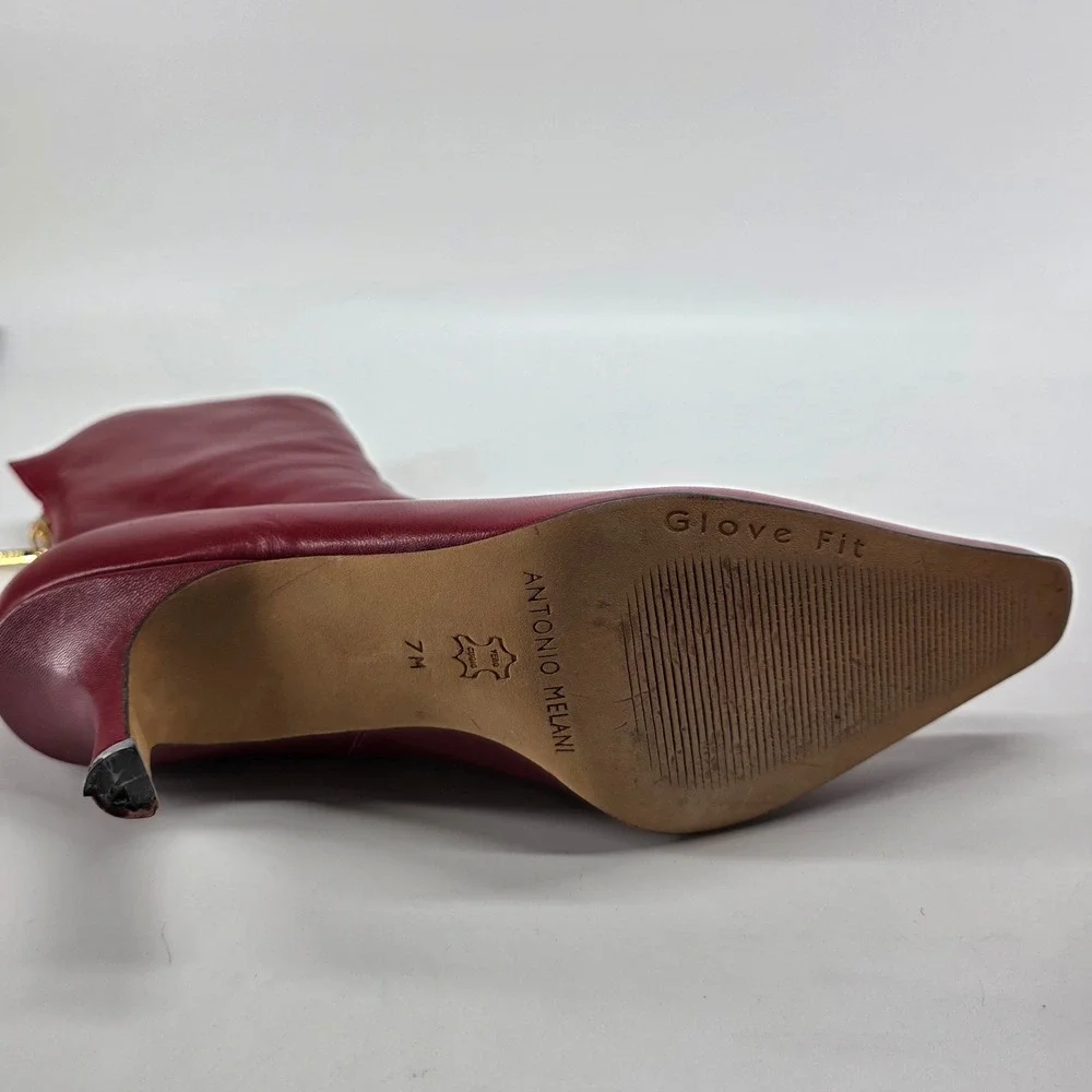 Antonio Melani Ankle Boots Cherry Red Leather 7 M Pointed Toe Kitten Heels Y2K